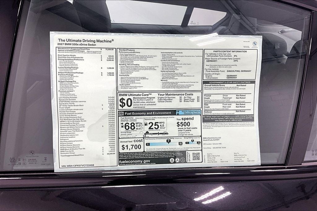 2027 BMW 5 Series 550e xDrive