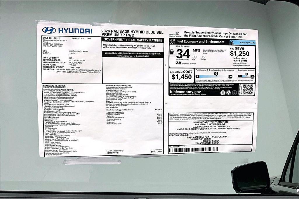 2026 Hyundai Palisade Hybrid Blue SEL Premium 7P