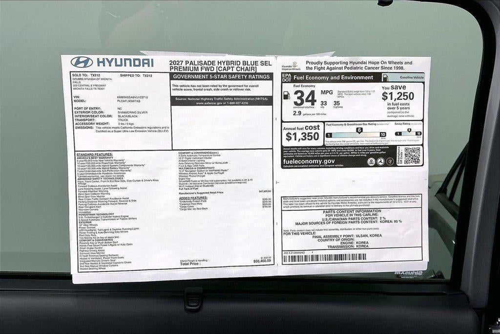 2027 Hyundai Palisade Hybrid Blue SEL Premium 7P