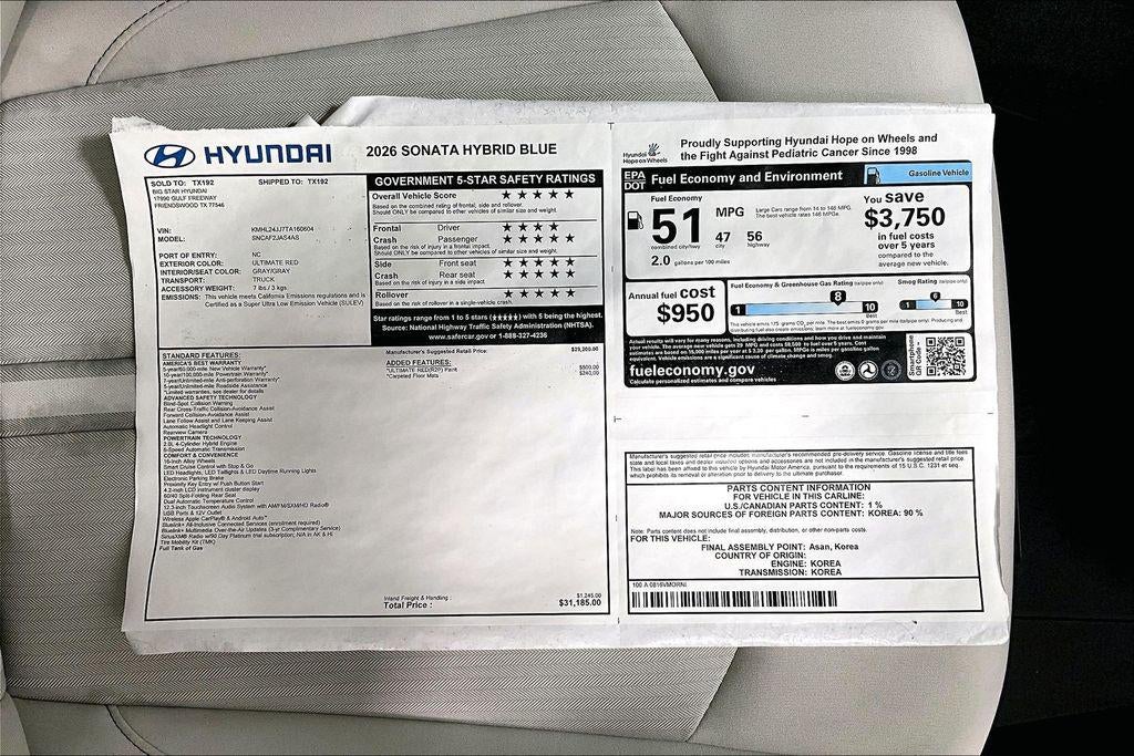2026 Hyundai Sonata Hybrid Blue