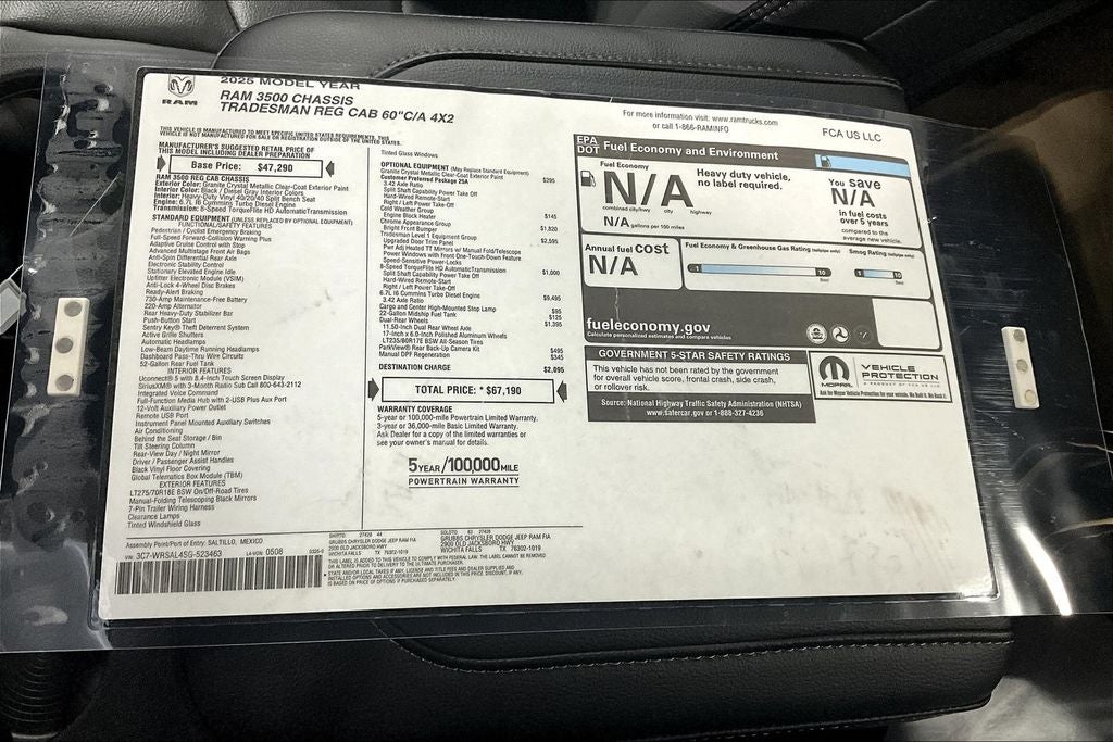 2025 RAM Ram 3500 Chassis Cab RAM 3500 TRADESMAN CHASSIS REGULAR CAB 4X2 60' CA