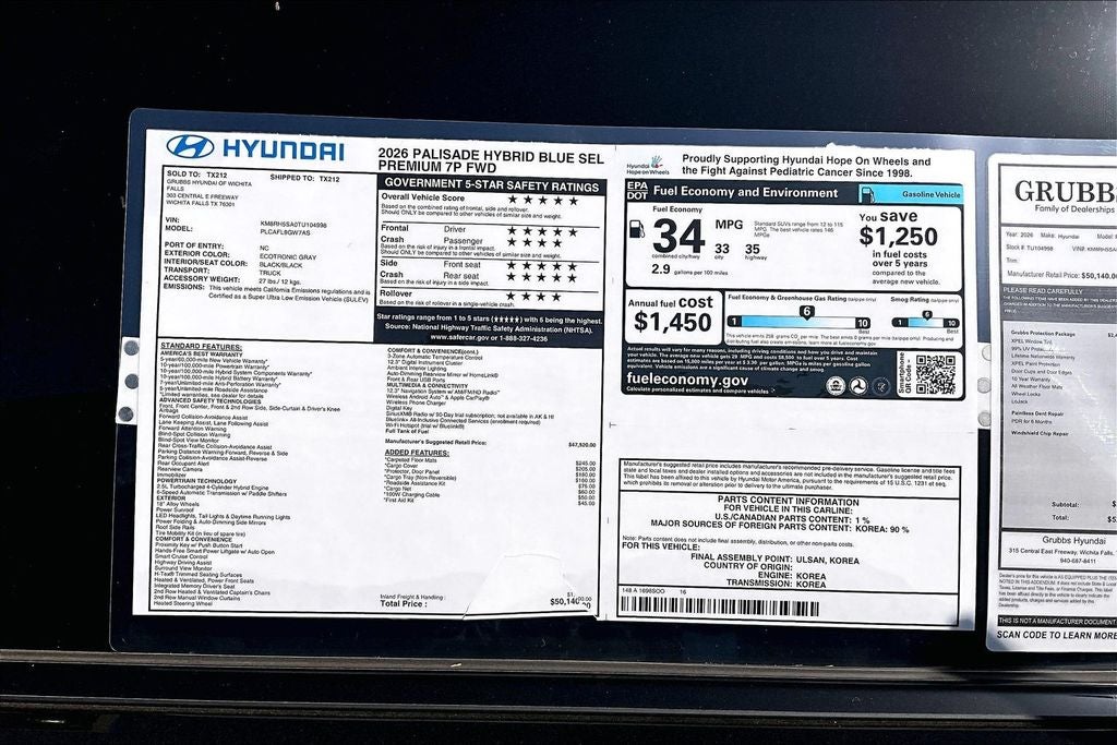 2026 Hyundai Palisade Hybrid Blue SEL Premium 7 Passenger