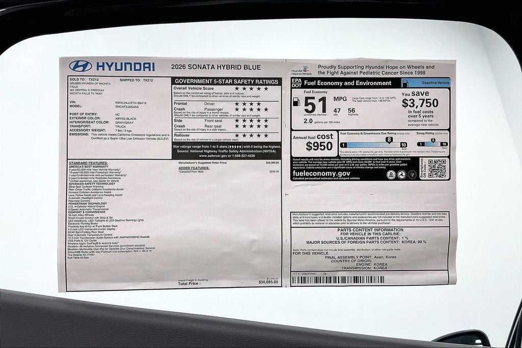 2026 Hyundai Sonata Hybrid Blue