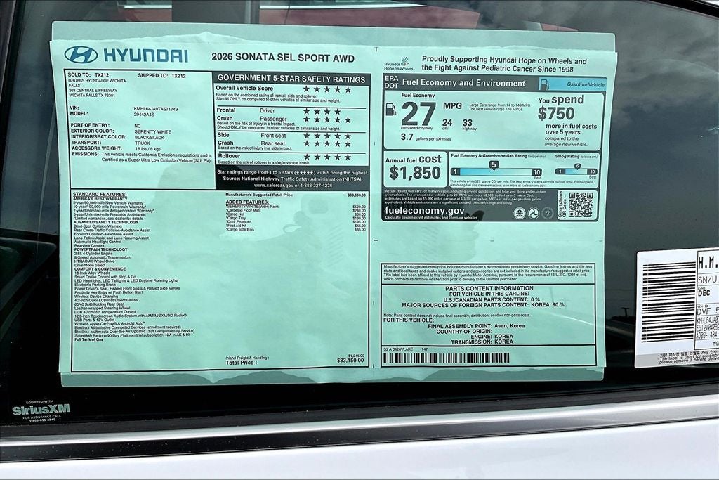 2026 Hyundai Sonata SEL Sport