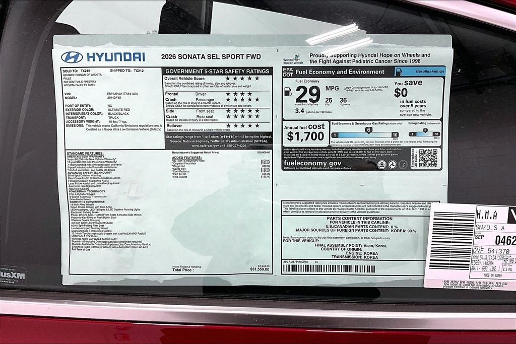 2026 Hyundai Sonata SEL Sport