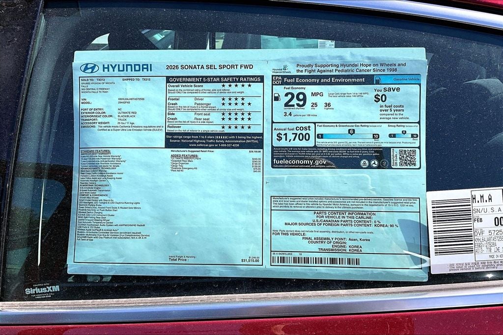 2026 Hyundai Sonata SEL Sport