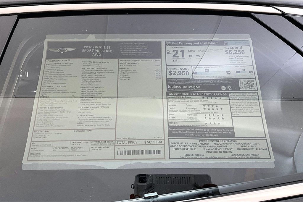 2026 Genesis GV70 3.5T SPORT PRESTIGE