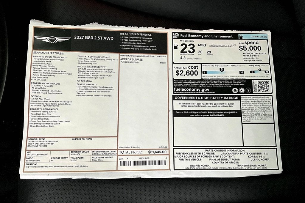 2027 Genesis G80 2.5T