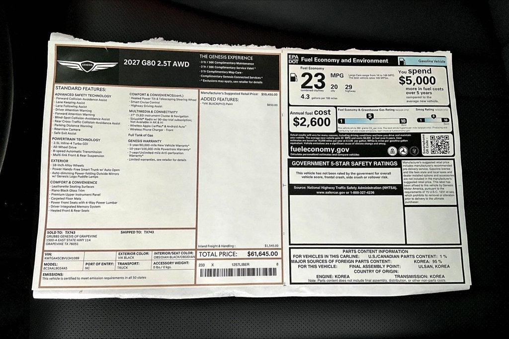 2027 Genesis G80 2.5T