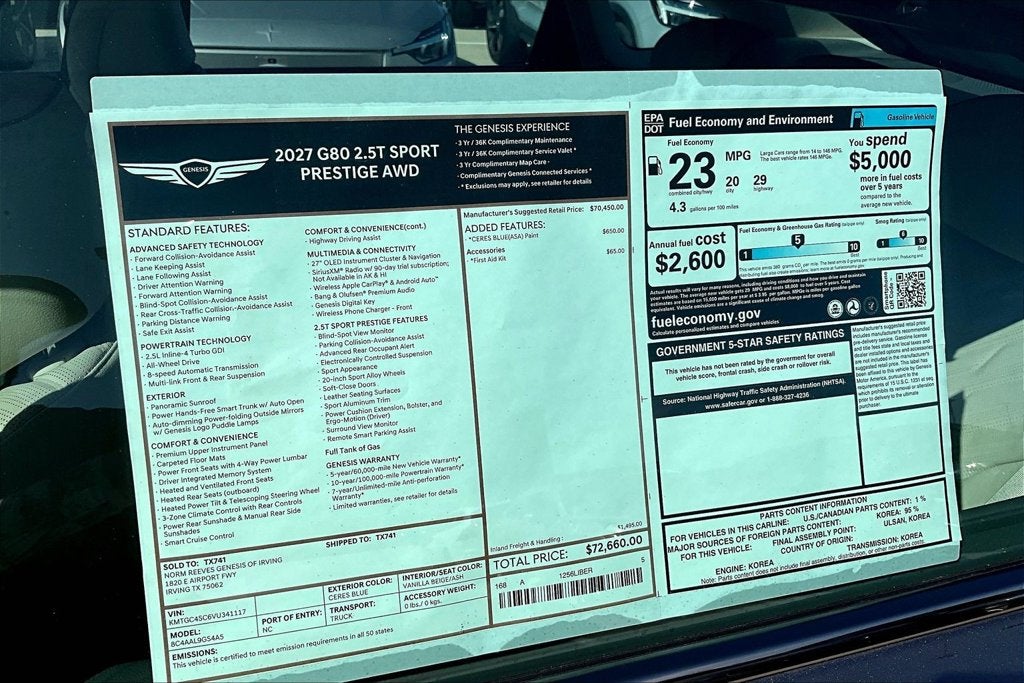 2027 Genesis G80 2.5T SPORT PRESTIGE