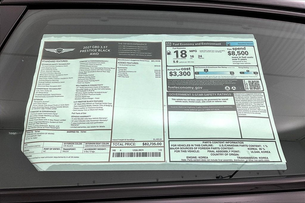 2027 Genesis G80 3.5T PRESTIGE BLACK