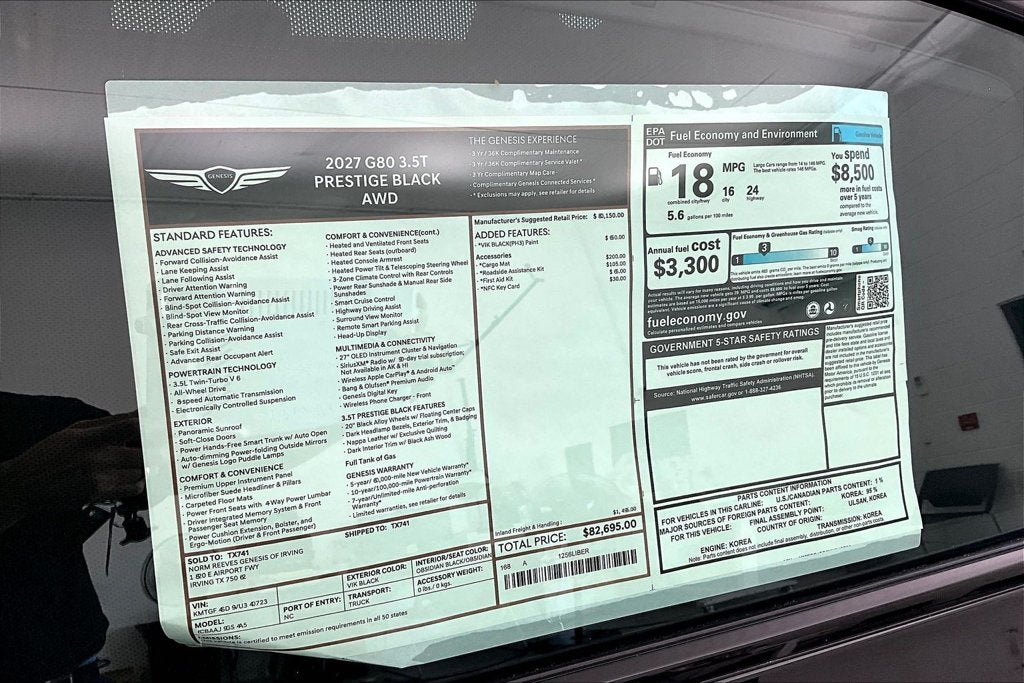 2027 Genesis G80 3.5T PRESTIGE BLACK